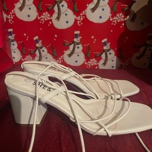 White Block Lace up heels size 7.5